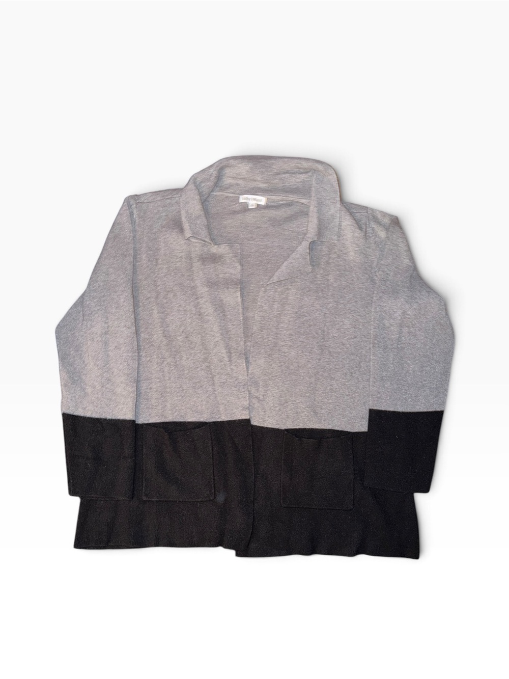 Kathy Ireland Colorblock Knit Cardigan Jacket with Pockets Gray & Black XXL